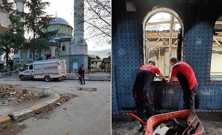 Yangında hasar gören Bahtiyar Camisi'ni Büyükşehir onarıyor