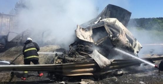 TEM'de zincirleme kaza:Araçlar alev alev yandı