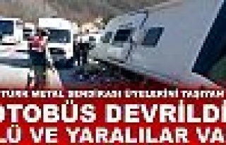 Türk Metal Sendikası üyelerini taşıyan otobüs...